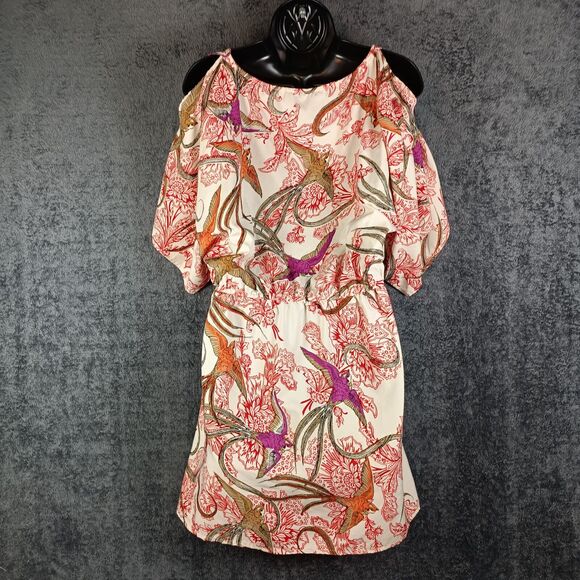 Angie Dress Women Large Red Swallow Print Cold Shoulder Rockabilly Tattoo - Picture 2 of 13